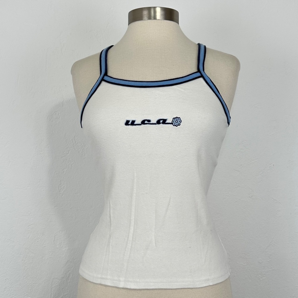 Womens Y2K UCA Cheer Sporty Tank Top Sz Large Fitted Embroidered Cheerleading